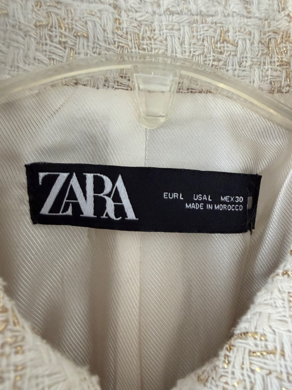 Zara Cream & Gold Textured Tweed Cropped Blazer - Size Large - Picture 3 of 7